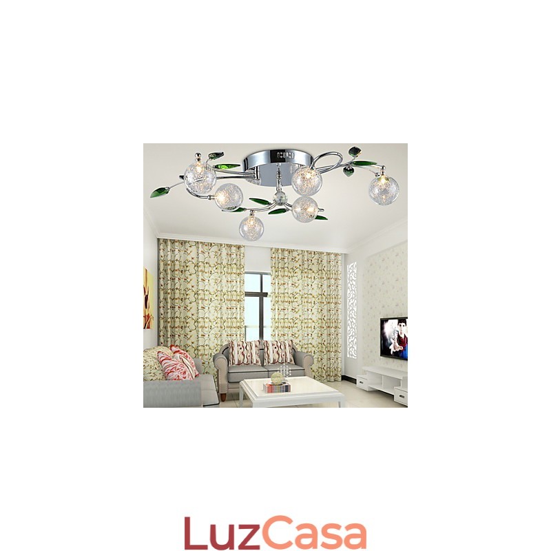 Lustre 6 Luzes Country Alumínio Vidro Cromado