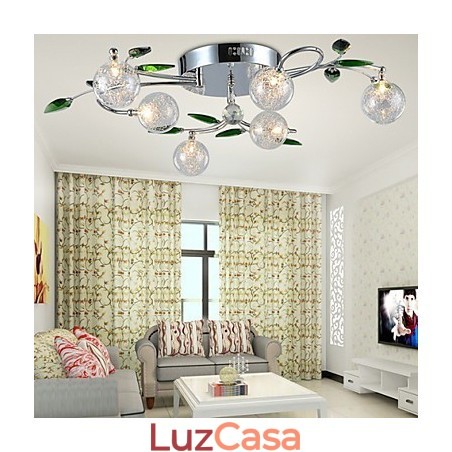 Lustre 6 Luzes Country Alumínio Vidro Cromado Lustre 6 Luzes Country Alumínio Vidro Cromado
