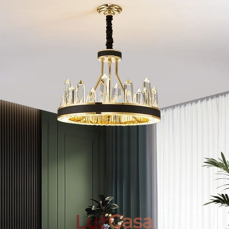 Luminária pendente de cristal moderna, luminária de teto em formato de círculo de cristal