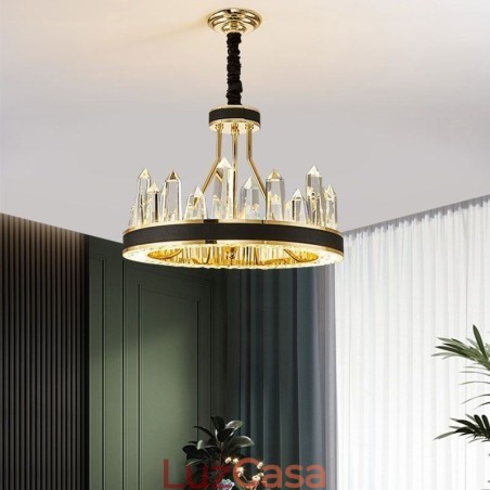 Luminária pendente de cristal moderna, luminária de teto em formato de círculo de cristal Luminária pendente de cristal moderna, luminária de teto em formato de círculo de cristal