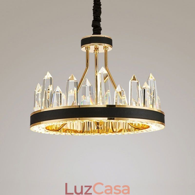 Luminária pendente de cristal moderna, luminária de teto em formato de círculo de cristal
