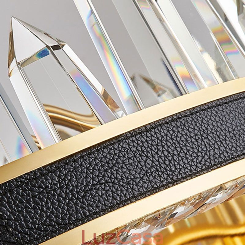 Luminária pendente de cristal moderna, luminária de teto em formato de círculo de cristal