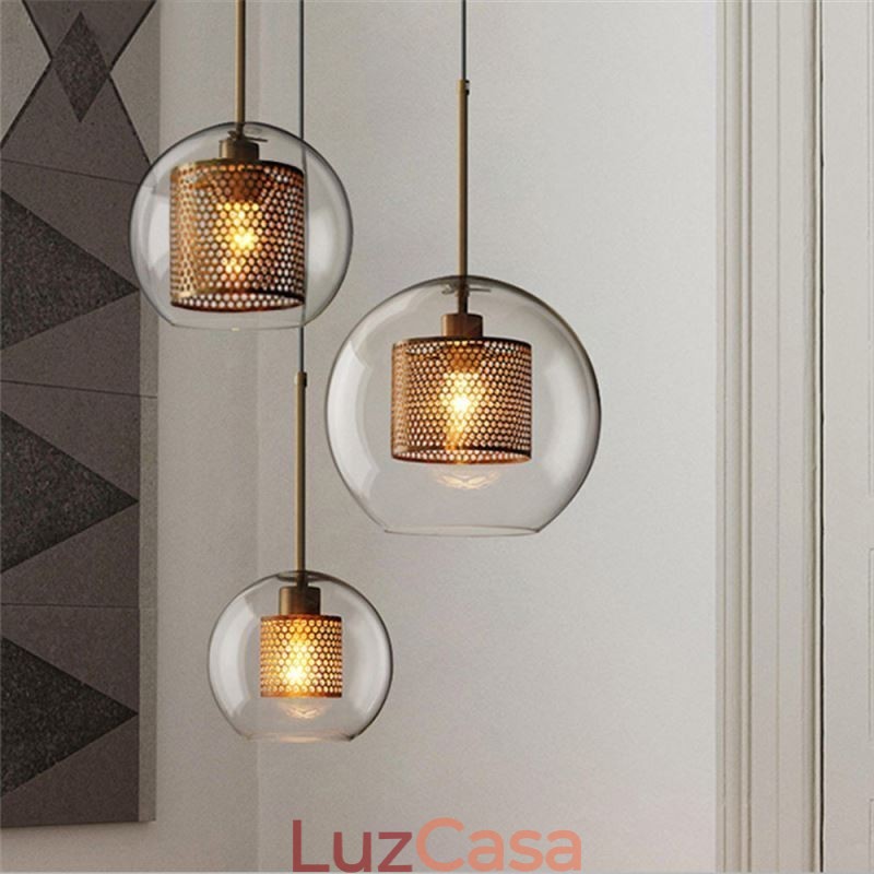 Luminária pendente minimalista de vidro com 3 luzes, ilha de teto