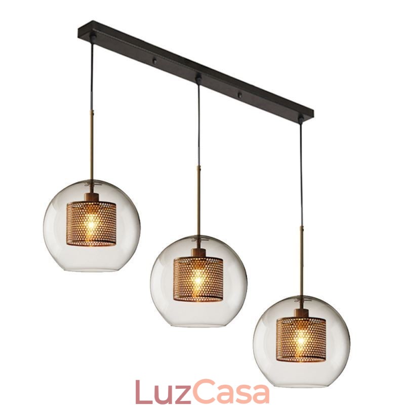 Luminária pendente minimalista de vidro com 3 luzes, ilha de teto