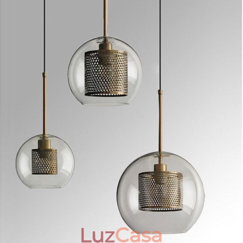 Luminária pendente minimalista de vidro com 3 luzes, ilha de teto