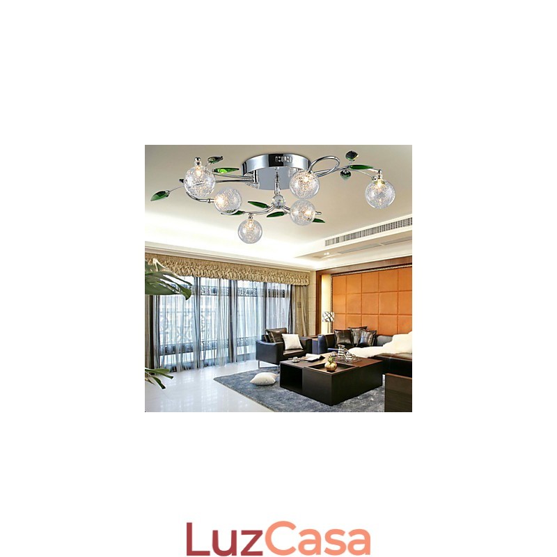 Lustre 6 Luzes Country Alumínio Vidro Cromado
