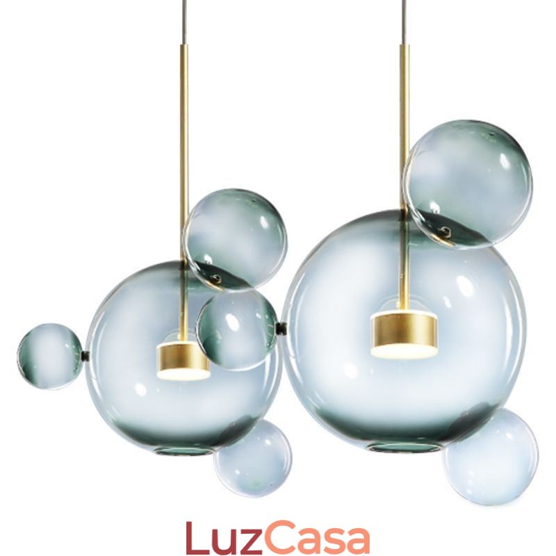 Luminária pendente de vidro bolha teto luz gradiente verde lâmpada