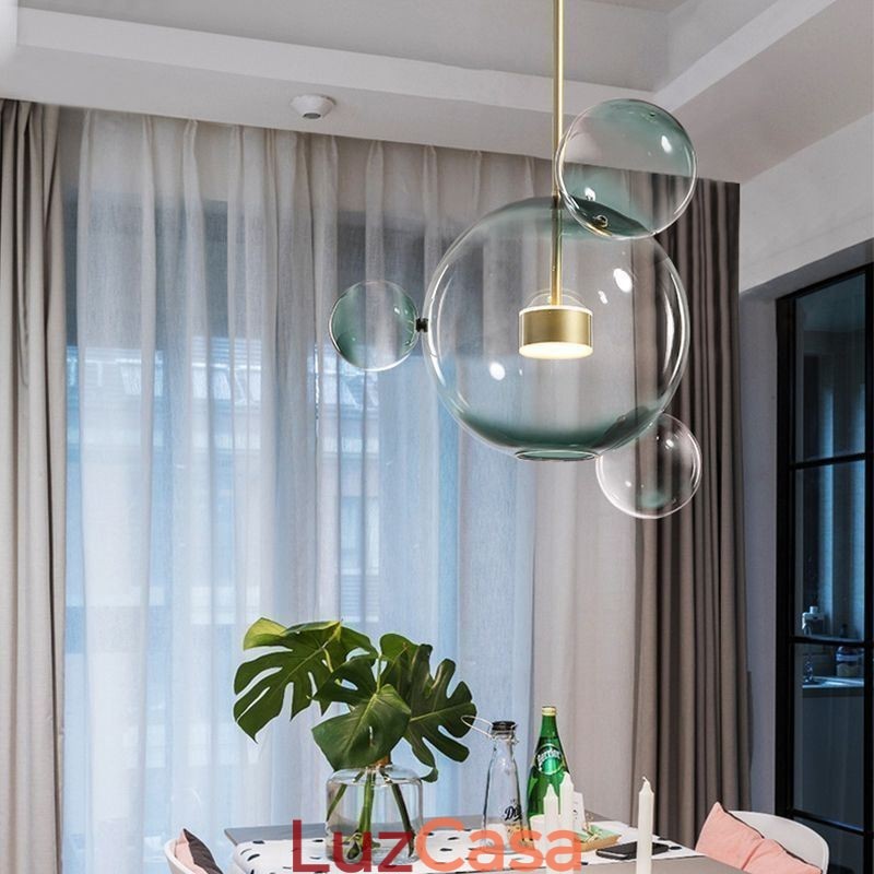 Luminária pendente de vidro bolha teto luz gradiente verde lâmpada