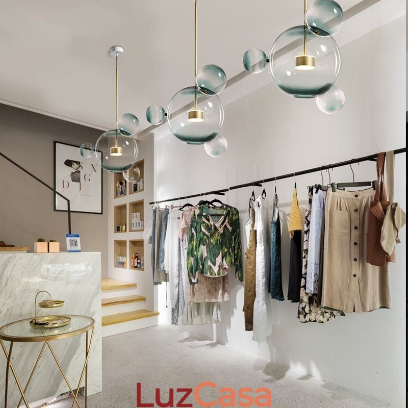 Luminária pendente de vidro bolha teto luz gradiente verde lâmpada