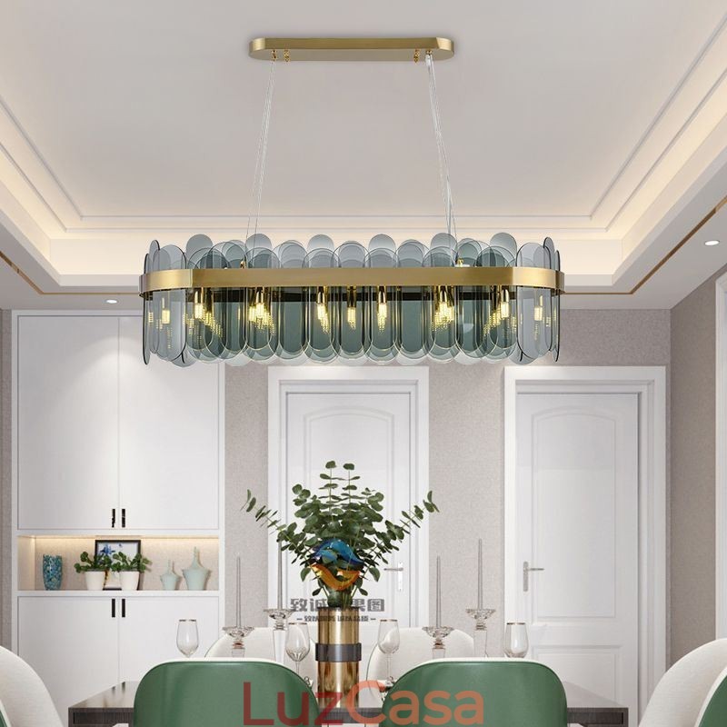 Luminária pendente de vidro minimalista, cor única, retangular, ilha de luz de teto