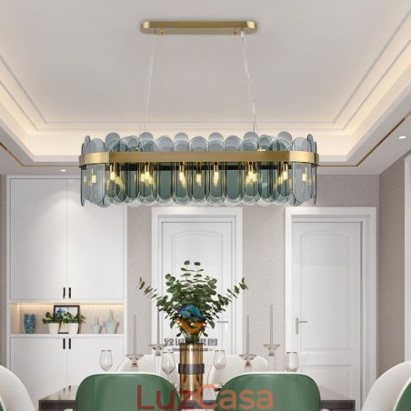 Luminária pendente de vidro minimalista, cor única, retangular, ilha de luz de teto Luminária pendente de vidro minimalista, cor única, retangular, ilha de luz de teto