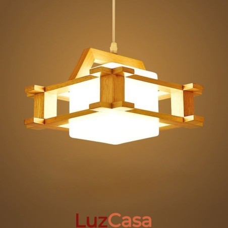 Luminária pendente estilo nórdico de carvalho com abajur de vidro fosco Cafe Luminária pendente estilo nórdico de carvalho com abajur de vidro fosco Cafe
