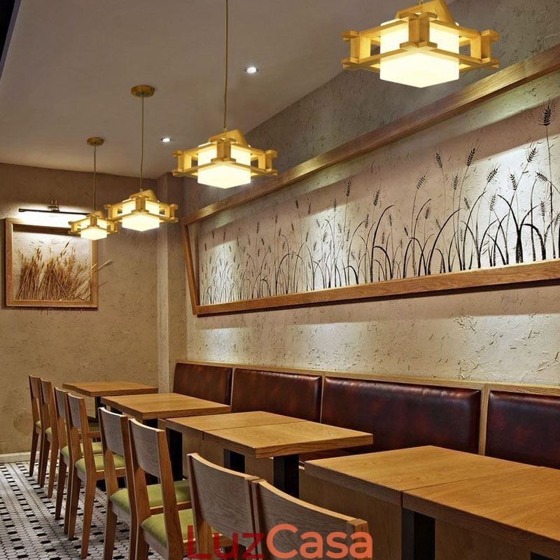 Luminária pendente estilo nórdico de carvalho com abajur de vidro fosco Cafe
