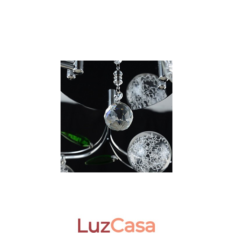 Lustre 6 Luzes Country Alumínio Vidro Cromado