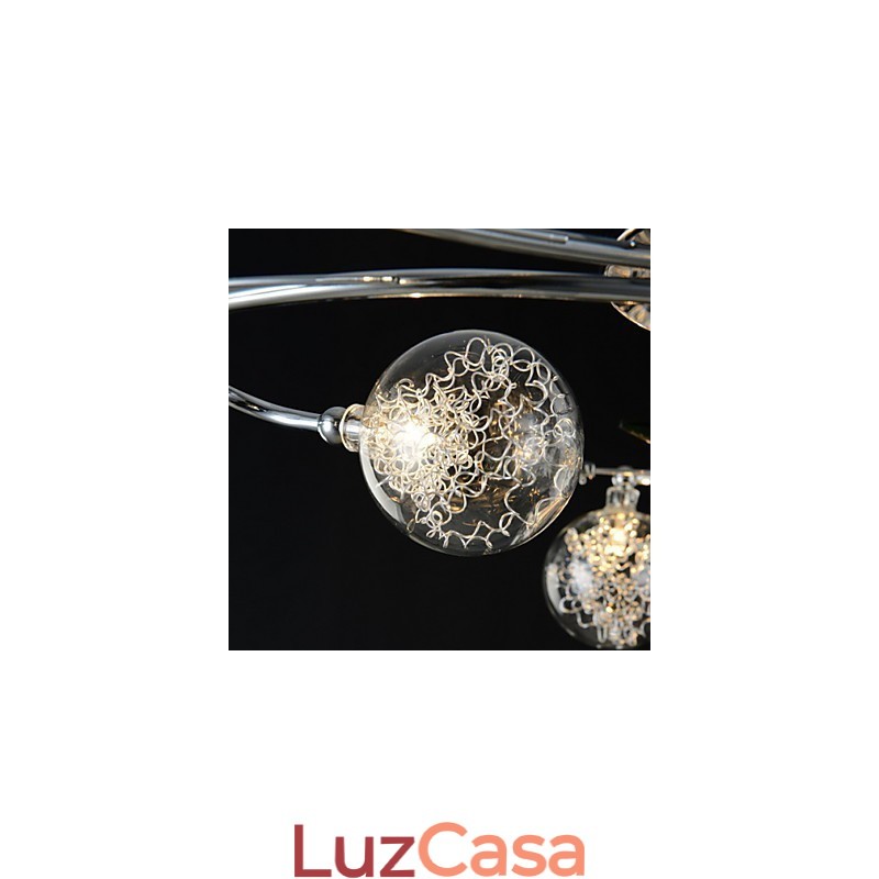 Lustre 6 Luzes Country Alumínio Vidro Cromado