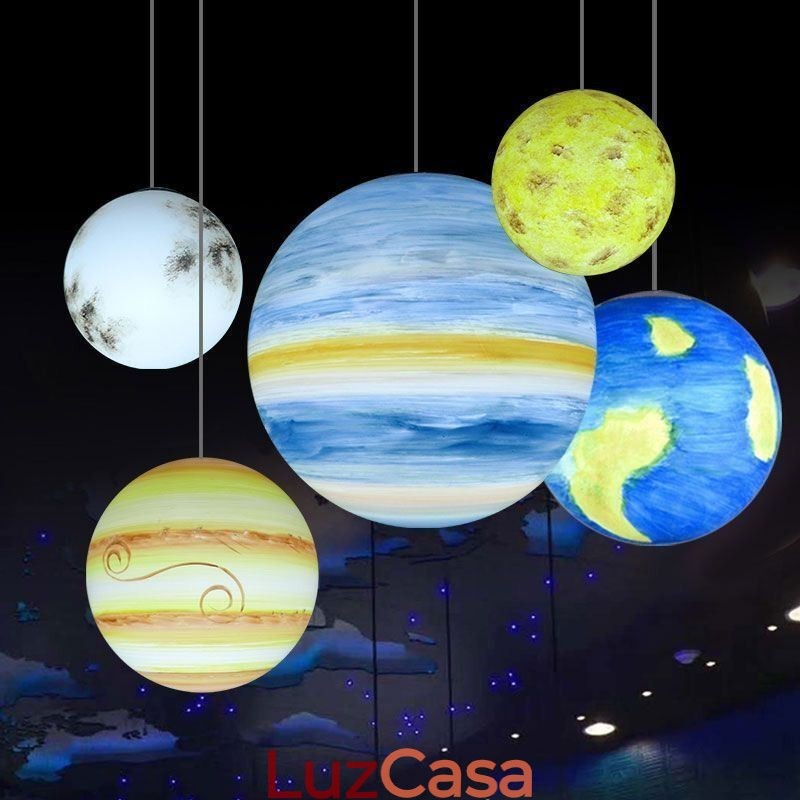 Luminária pendente Nordic Planet Design Lustre exclusivo com planetas do sistema solar