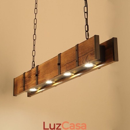 Luminária pendente estilo industrial retangular de madeira para teto com ilha