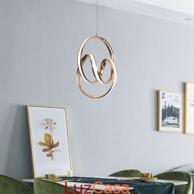 Luminária pendente minimalista moderna com torção circular única e luminária de ilha