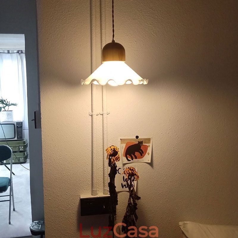 Luminária pendente moderna de vidro com renda, luminária pendente de cabeça única