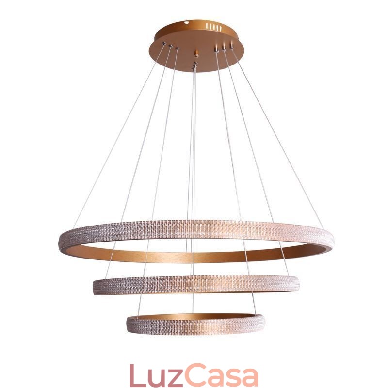 Luminária pendente moderna acrílica 3 anéis lâmpada 80+60+40cm