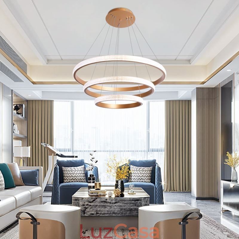 Luminária pendente moderna acrílica 3 anéis lâmpada 80+60+40cm