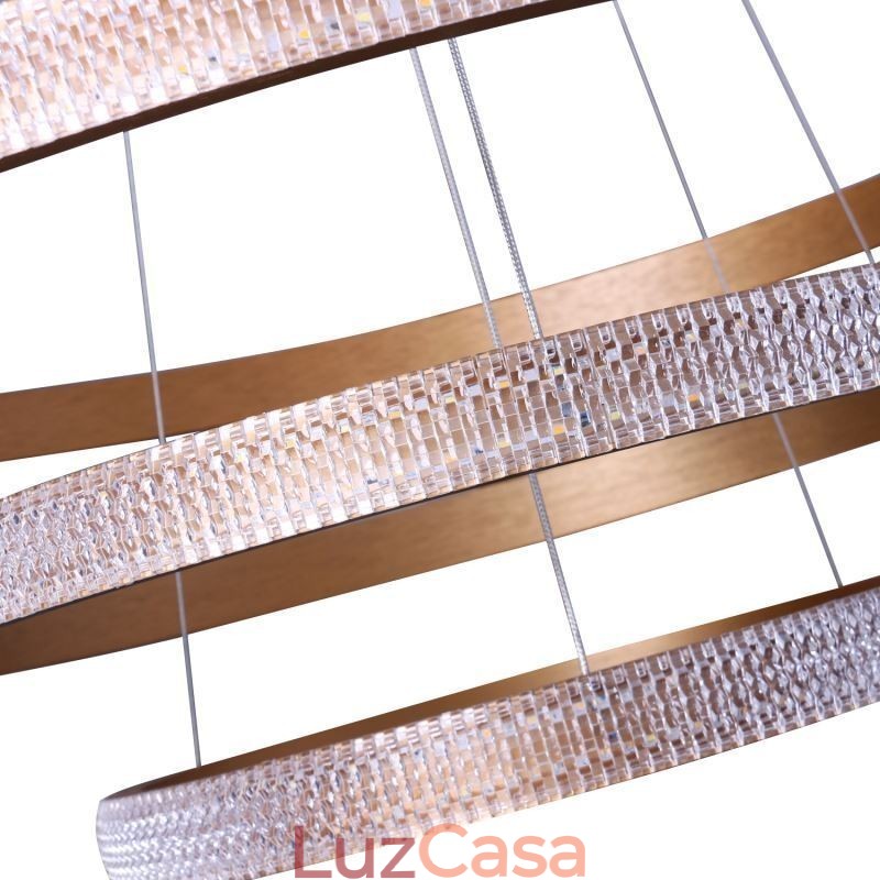 Luminária pendente moderna acrílica 3 anéis lâmpada 80+60+40cm