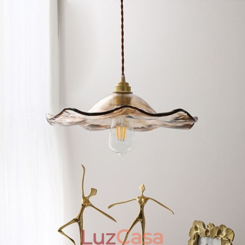 Luminária pendente de vidro com folha de lótus Luminária decorativa criativa