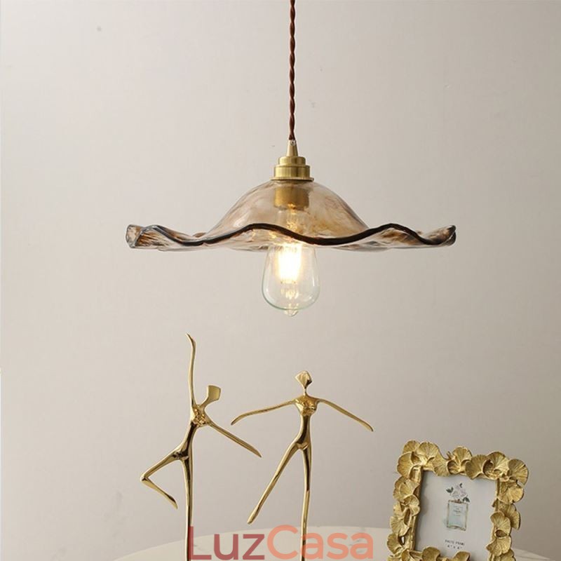 Luminária pendente de vidro com folha de lótus Luminária decorativa criativa