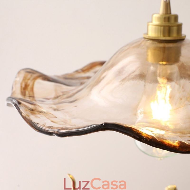 Luminária pendente de vidro com folha de lótus Luminária decorativa criativa