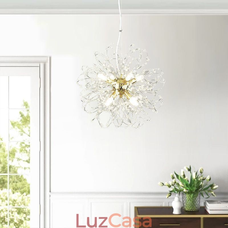 Lustre pendente de cristal dente-de-leão elegante