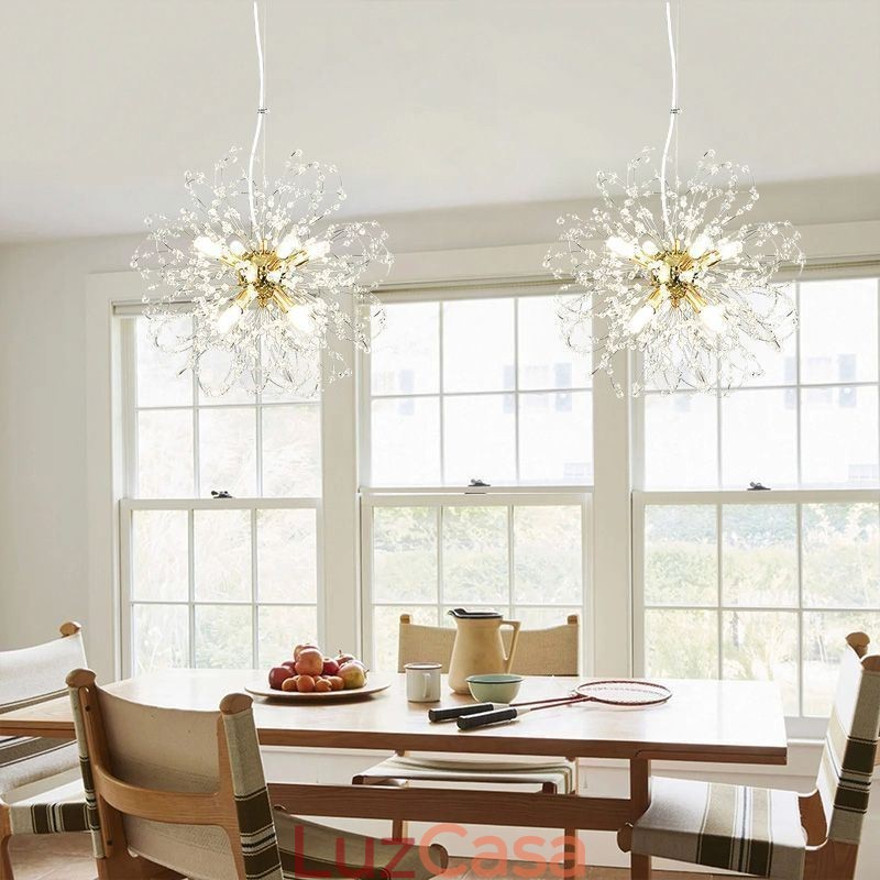 Lustre pendente de cristal dente-de-leão elegante