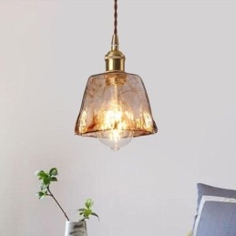 Mini luminária pendente de vidro exclusiva estilo japonês cor âmbar iluminação decorativa
