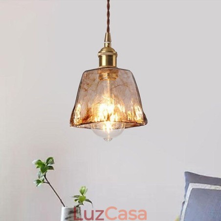 Mini luminária pendente de vidro exclusiva estilo japonês cor âmbar iluminação decorativa