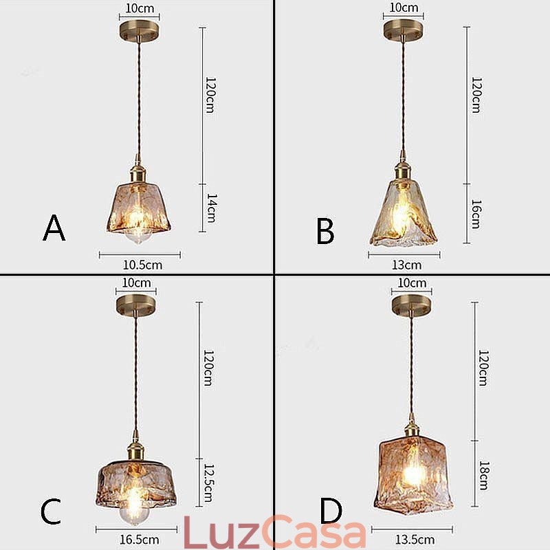 Mini luminária pendente de vidro exclusiva estilo japonês cor âmbar iluminação decorativa