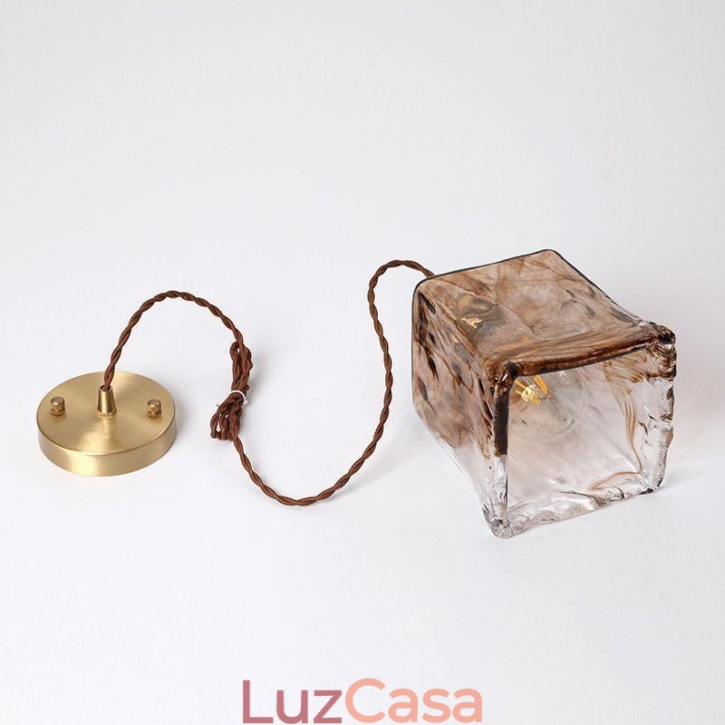 Mini luminária pendente de vidro exclusiva estilo japonês cor âmbar iluminação decorativa