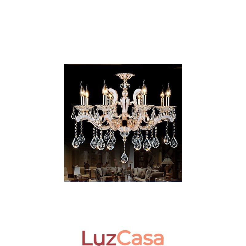 Lâmpadas de liga de zinco de pingente de cristal de vela de luxo estilo europeu