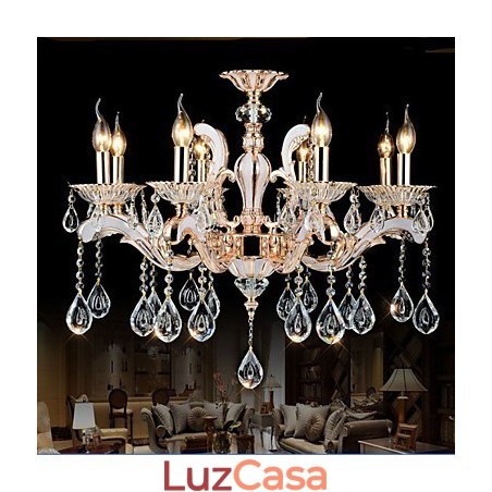 Lâmpadas de liga de zinco de pingente de cristal de vela de luxo estilo europeu Lâmpadas de liga de zinco de pingente de cristal de vela de luxo estilo europeu