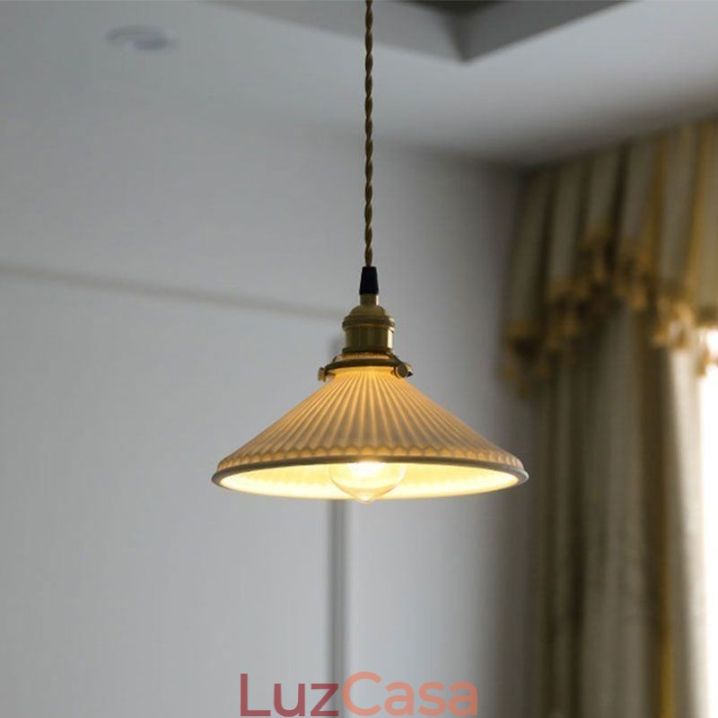 Luminária pendente de cerâmica estilo japonês, luminária pendente retrô plissada