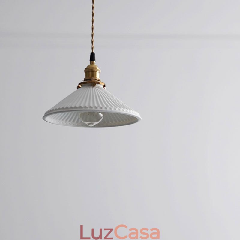 Luminária pendente de cerâmica estilo japonês, luminária pendente retrô plissada