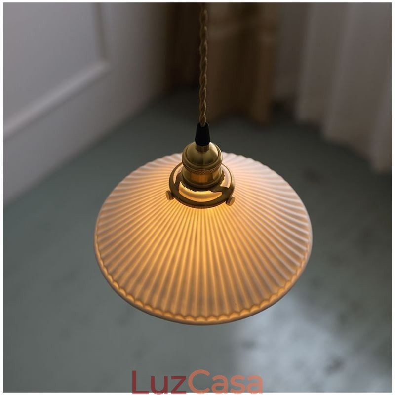 Luminária pendente de cerâmica estilo japonês, luminária pendente retrô plissada