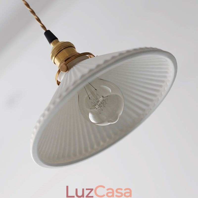 Luminária pendente de cerâmica estilo japonês, luminária pendente retrô plissada
