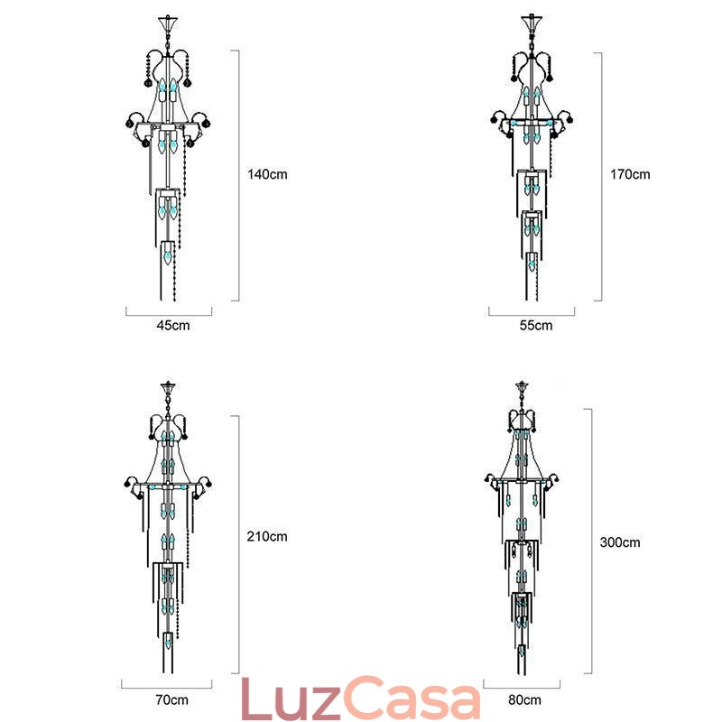 Elegante lustre longo de cristal pendente
