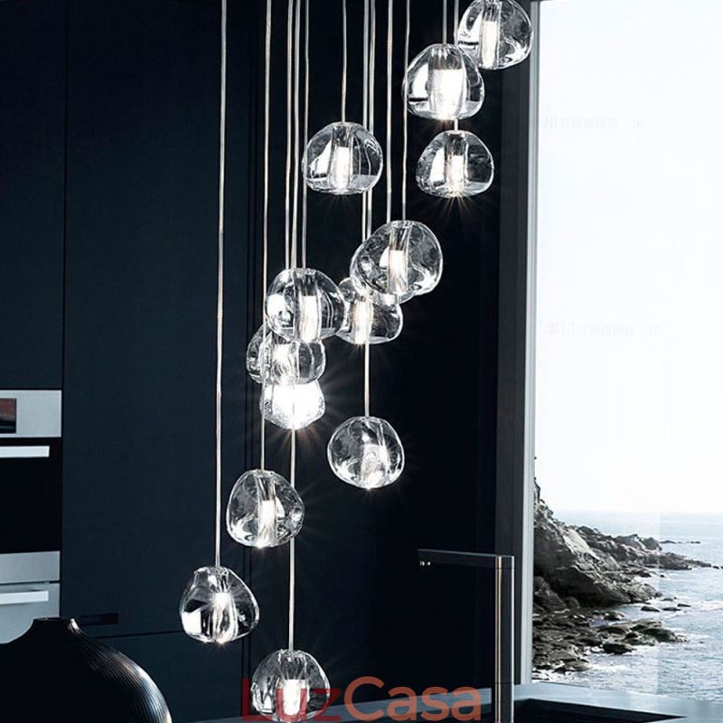 Luminária pendente moderna de cristal, abajur de cristal exclusivo, escada duplex