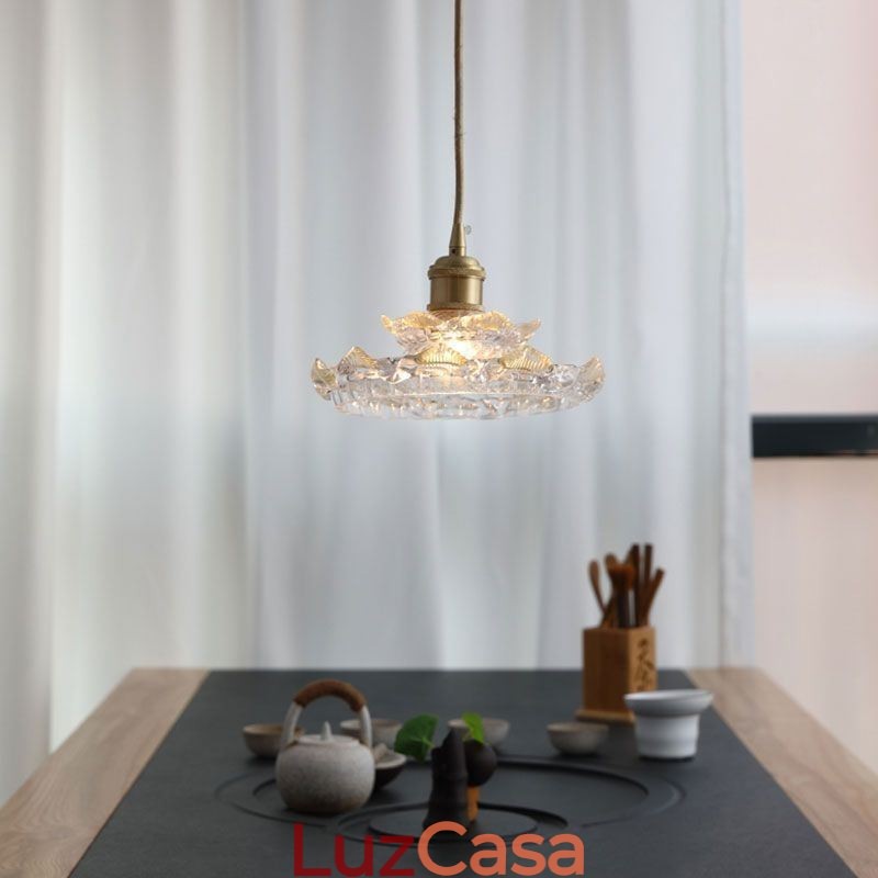 Luminária pendente de vidro estilo japonês Luminária pendente de vidro lótus