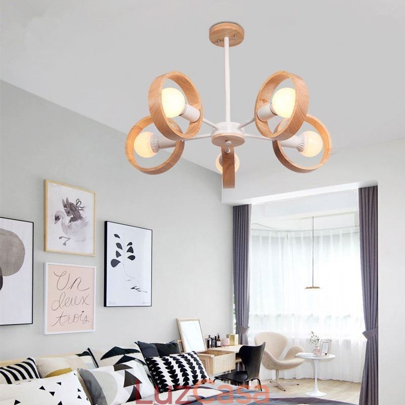 Luminária pendente de madeira única nórdica