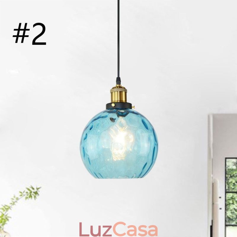 Luminária pendente de vidro contemporânea redonda com padrão aquático Luminária pendente de vidro