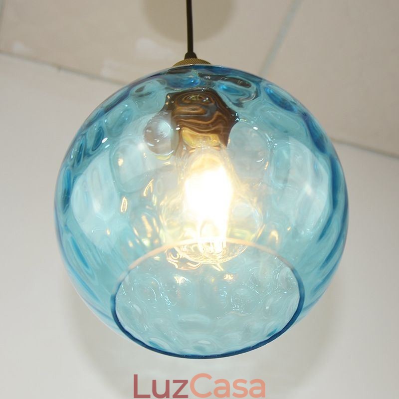 Luminária pendente de vidro contemporânea redonda com padrão aquático Luminária pendente de vidro