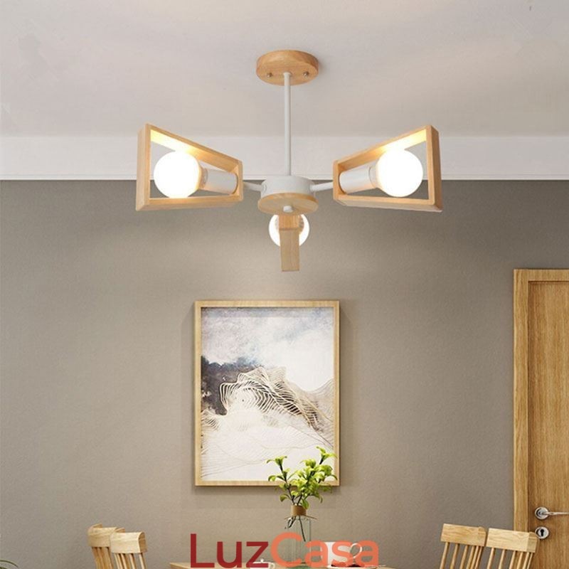 Lustre moderno em forma de leque, luminária pendente de madeira elegante