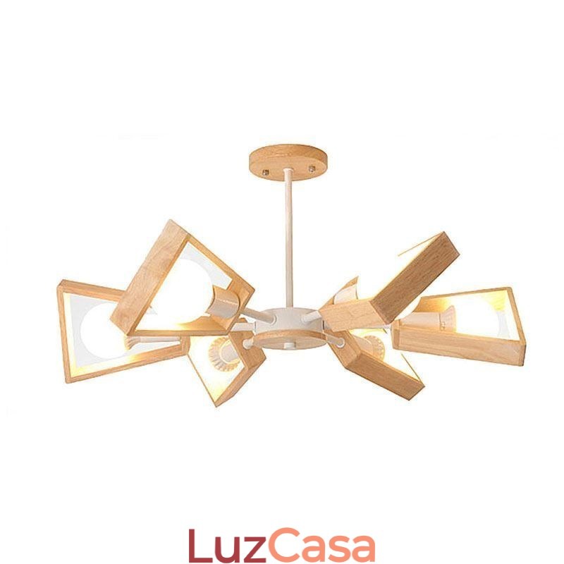 Lustre moderno em forma de leque, luminária pendente de madeira elegante