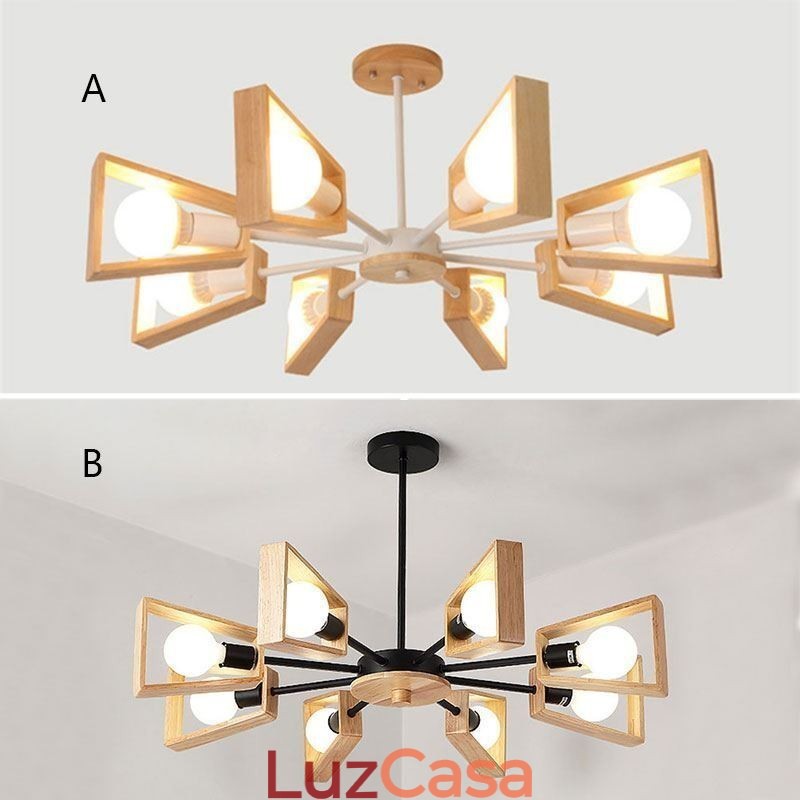 Lustre moderno em forma de leque, luminária pendente de madeira elegante